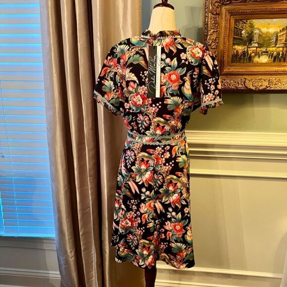 NWT Dalia MacPHee Floral Bow Tie Ruffle Front Floral Dress Size LARGE - Picture 6 of 6
